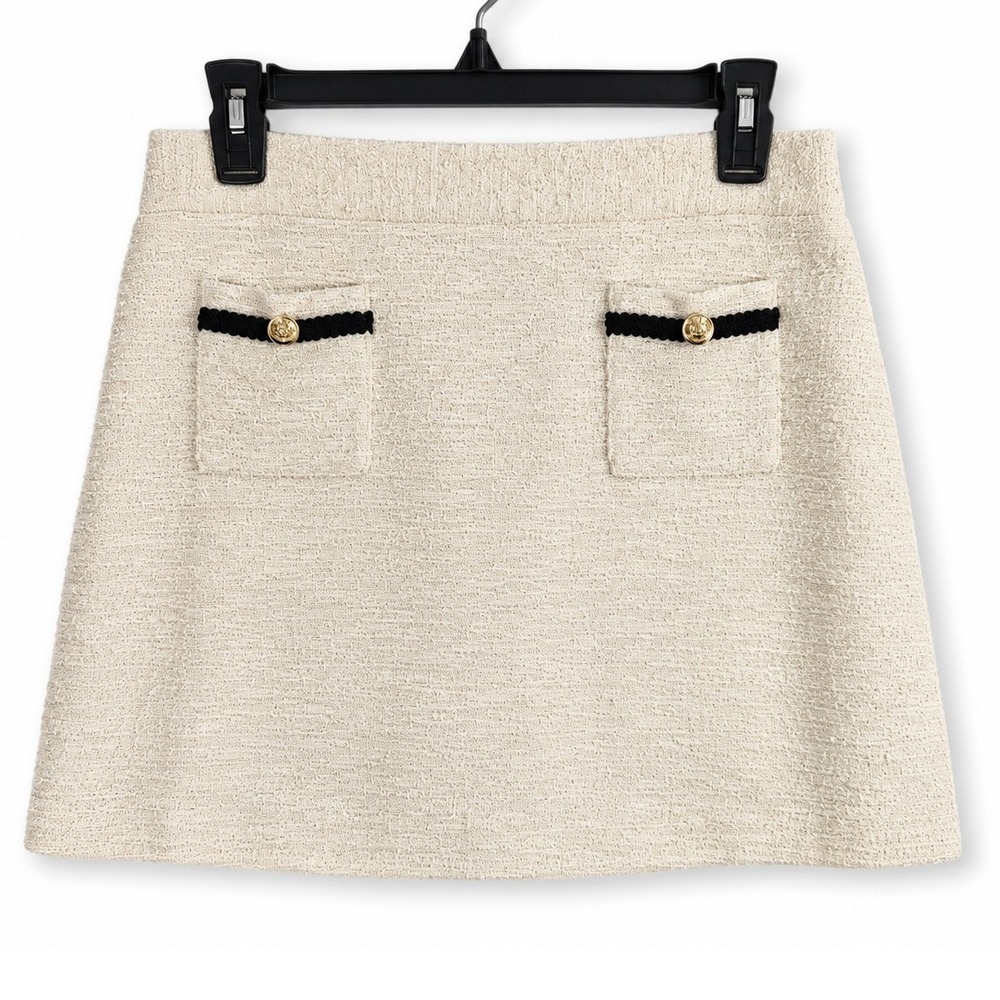 Preston & York Caitlin Skirt Womens XXL Ivory Boucle Tweed Gold Button Mini